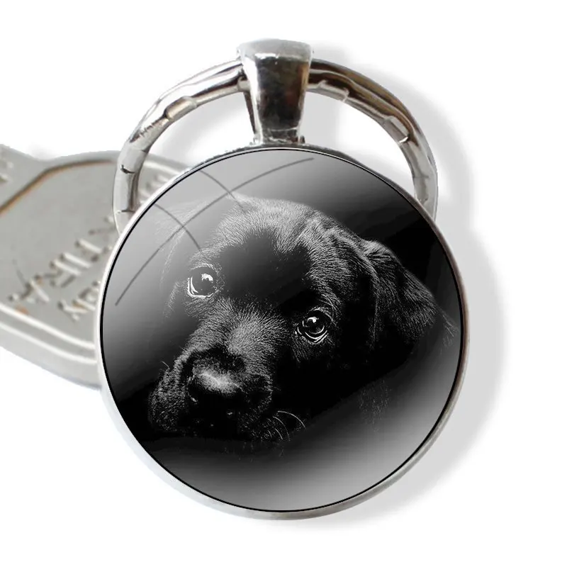 Lab Labrador puppy Dog Glass Metal Pendant Key Chain Classic Men Women Key Ring Accessories Jewelry Gifts