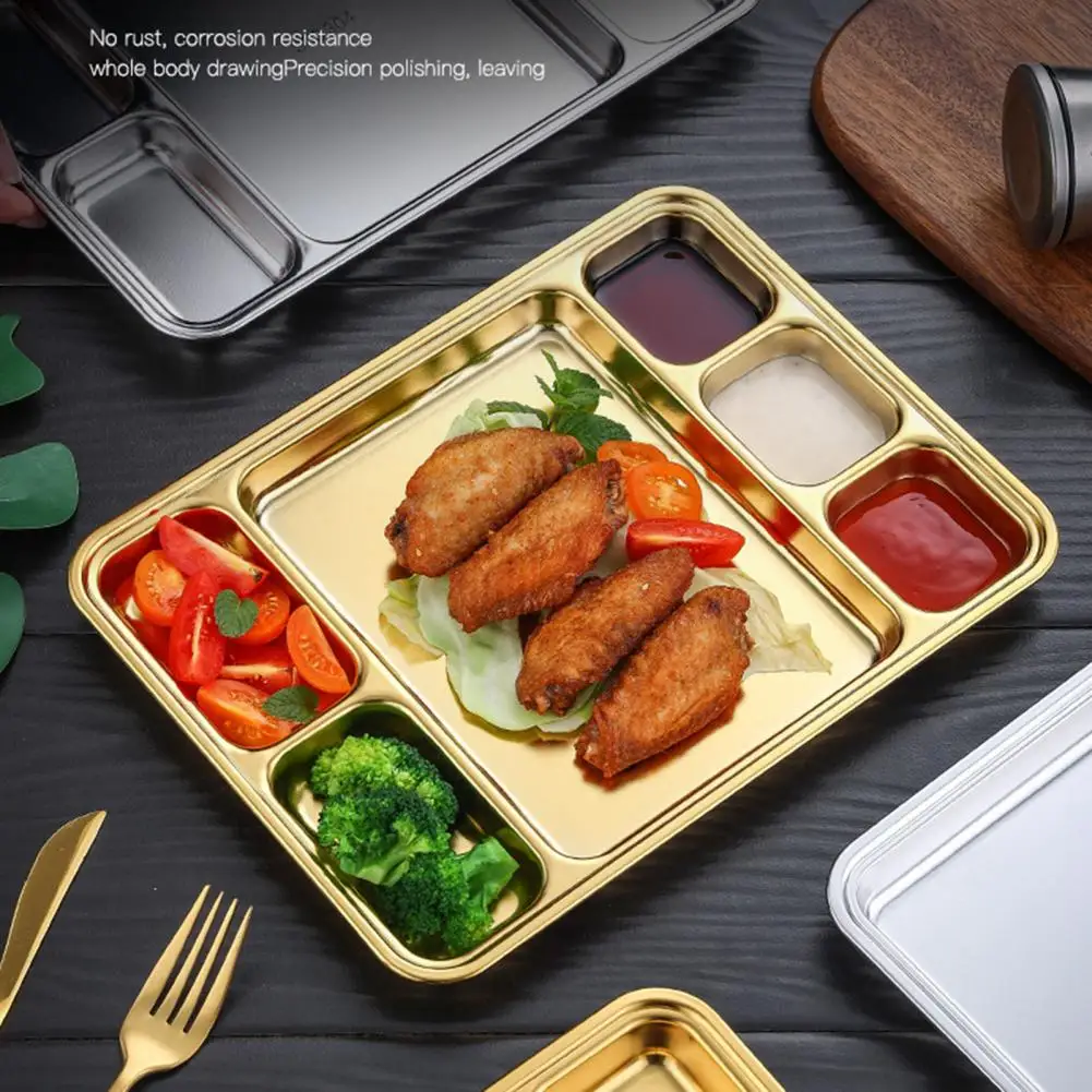 Integrated Design Divided Dinner Tray Anti-deformed Stainless Steel Snack Dinner Divided Lunch Plate for Kindergartens School