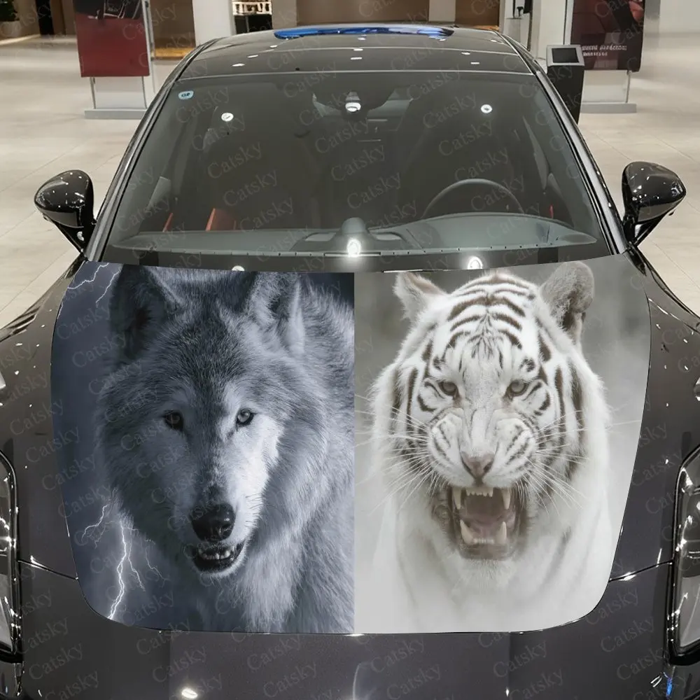 

Mysterious Lightning Wolf and White Tiger - Mist Auto Hood Sticker, Car Cover Decal, Waterproof and Self-adhesive Auto Vinyl Wra