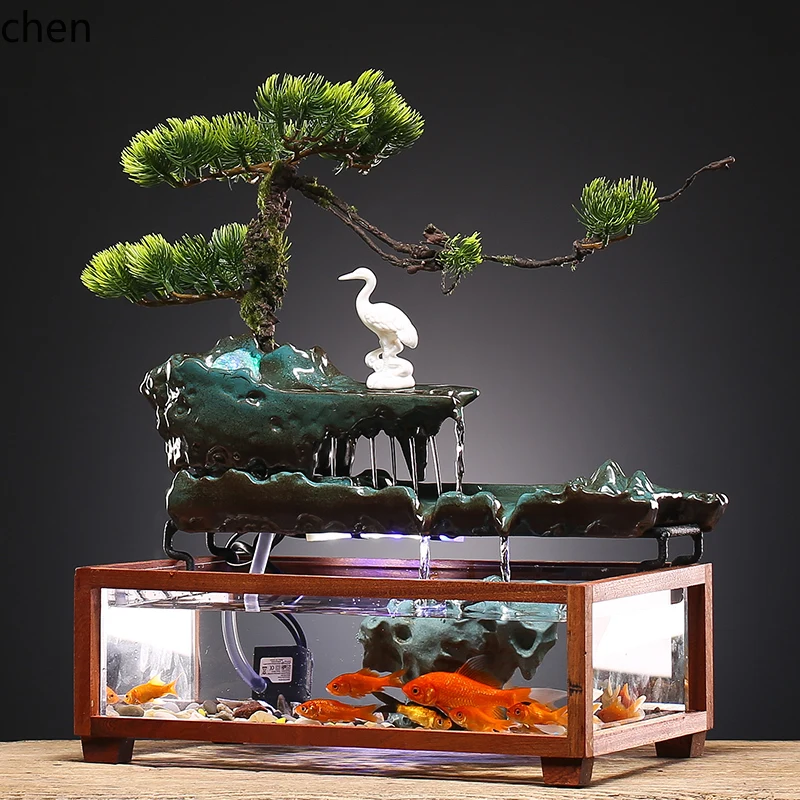 ZML ecological cycle, flowing water makes money, small fish tank, living room, office desktop creative ornament
