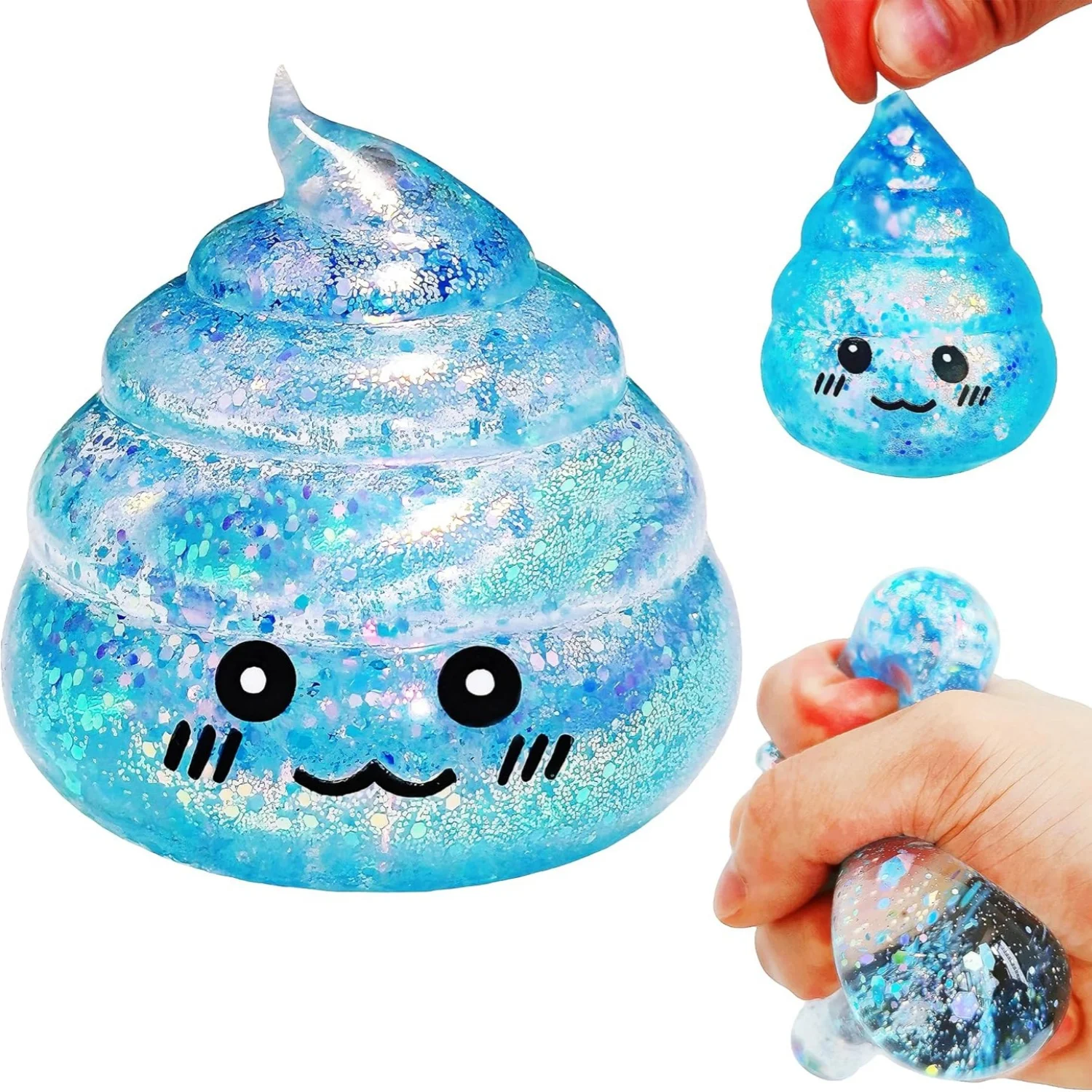 Glitter Poo Stress Ball - Funny Squishy Stretch Toy for April Fools Pranks, Jokes & Anxiety Relief Sensory Play