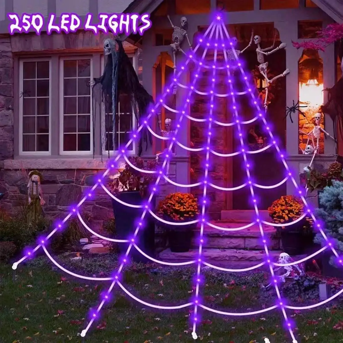 1pc 5m Halloween Spider Web LED Light, Indoor Yard Gothic Bedroom Terrifying Atmosphere Decor