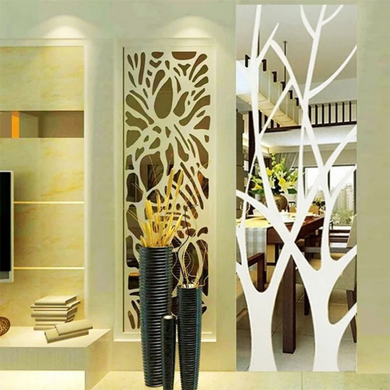 Pegatina de pared de espejo de árbol acrílico 3D, calcomanía de arte DIY extraíble, Mural de decoración del hogar, 100x28cm