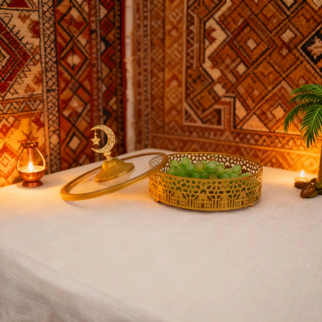 

New Middle East Star and Moon Tray Metal Wrought Iron Hollow Creative Castle Snack Fruit Plate Home Decoration