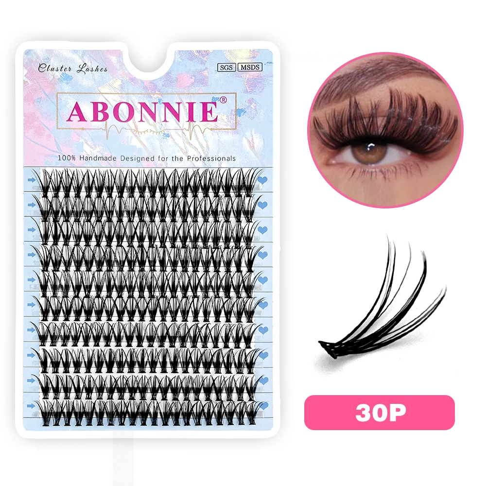 Abonnie Wimperncluster DIY Volumenverlängerungen D Curl segmentierte vorgefertigte Volumenfächer russische Wimpernbündel Make-up