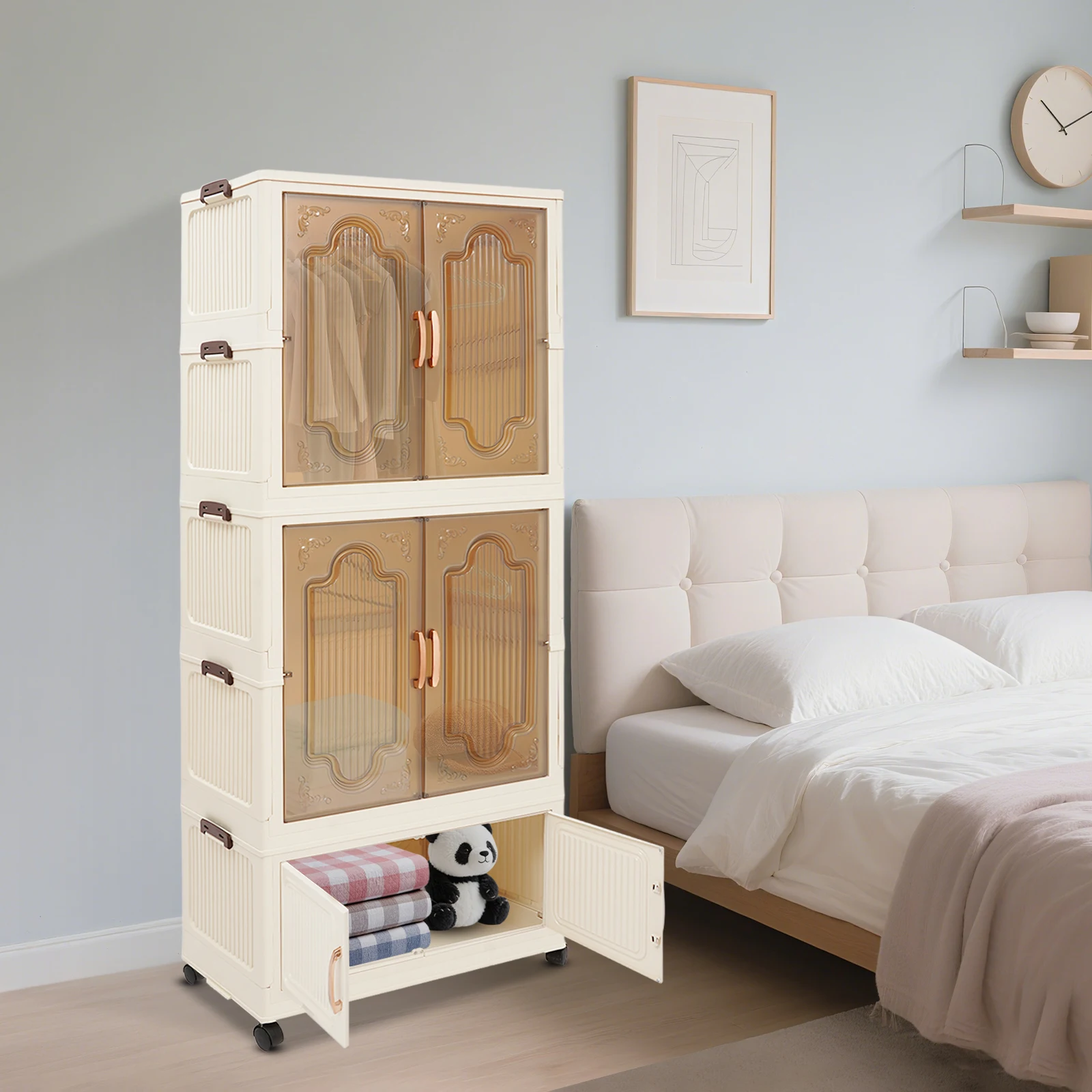 Rolling Storage Cabinet Organizer with Wheels Storage Bins with Doors Space-Saving Organizer for Bedroom Living Room Office