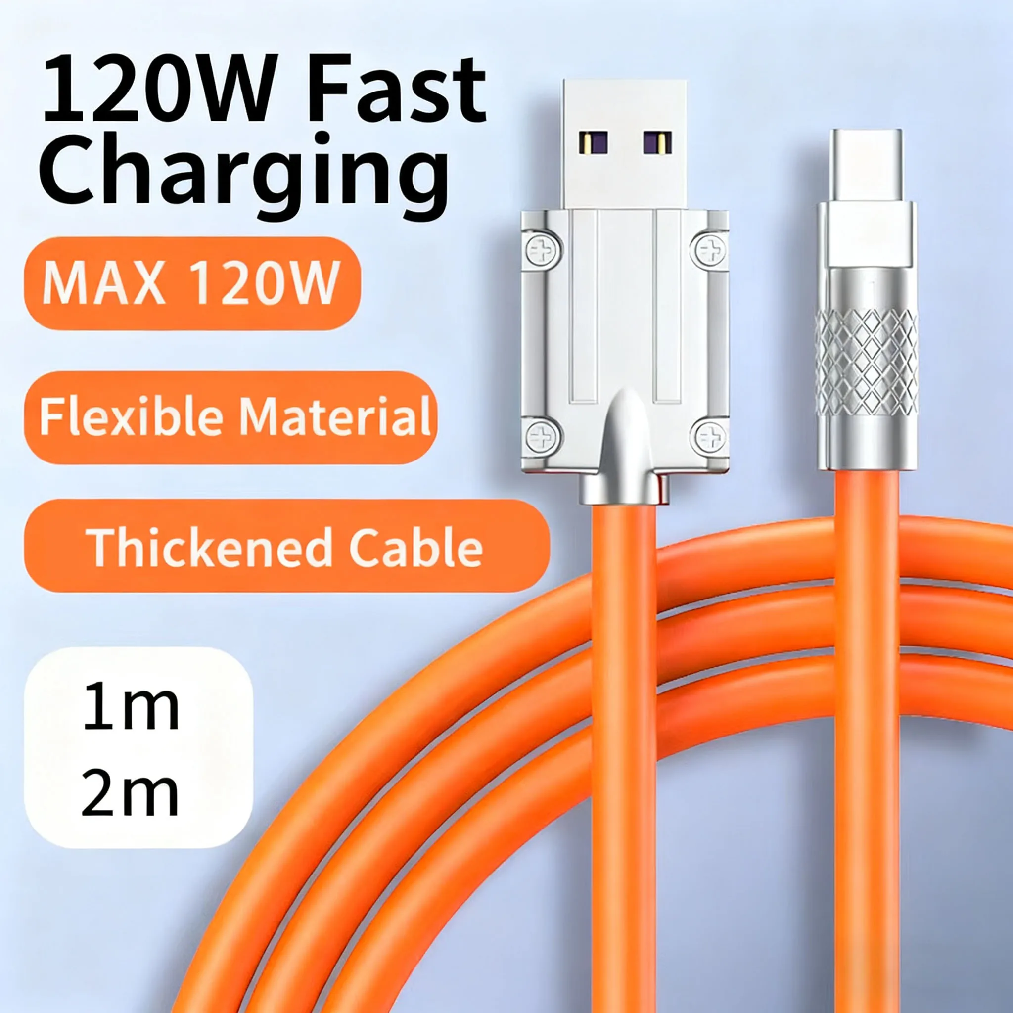 120W USB to Type C Phone Fast Charging Silicone Ultra Soft USB C Cable Data Cord For Samsung Xiaomi 