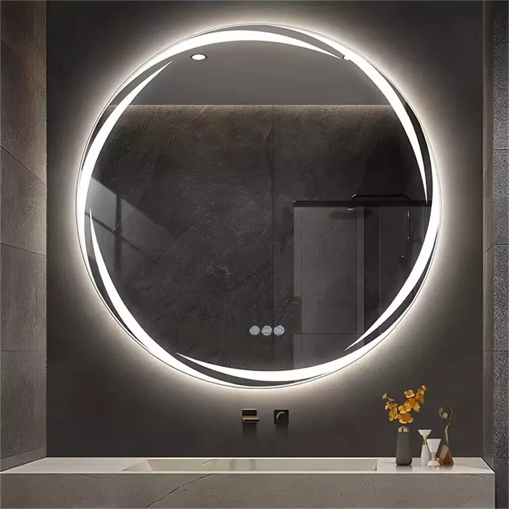 Wall Hang LED Lighted Bathroom Vanity Mirror Anti-fog 80cm Circle Illuminated Bathroom Backlit Mirror