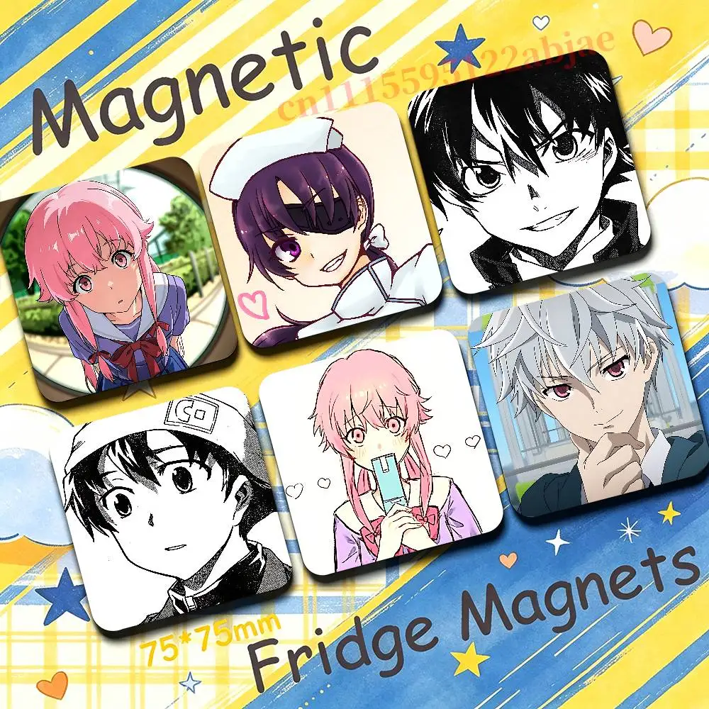 M-Mirai Nikki 75mm Square Cute Fridge Magnet Refrigerator Magnet Apartment Decor Gift For Friends Collection