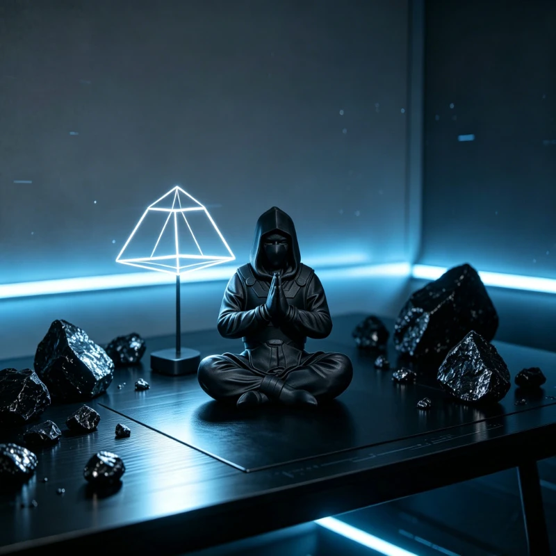 Mysterious Black Ninja Figurine 3D Printed Meditating Pose Desk Hooded Meditating Car Dashboard Ornament for Home & Office Gifts