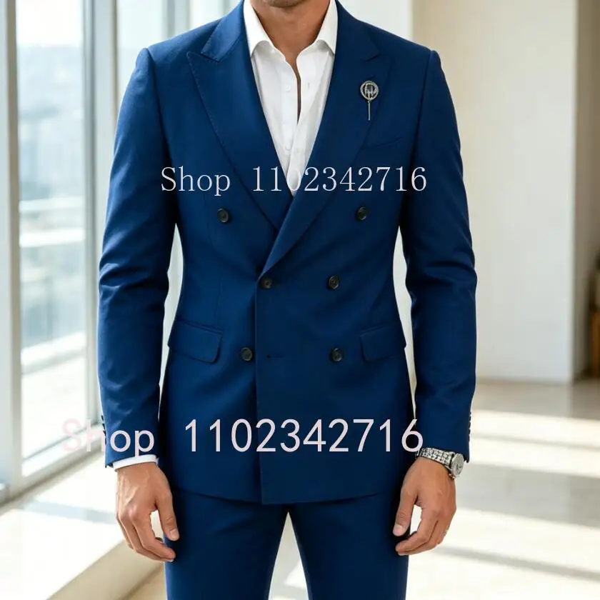 

2 Piece Wedding Suits for Men Double Breasted Groom Tuxedos Formal Prom Party Male Blazer Slim Fit Costume Homme (Jacket+Pants)