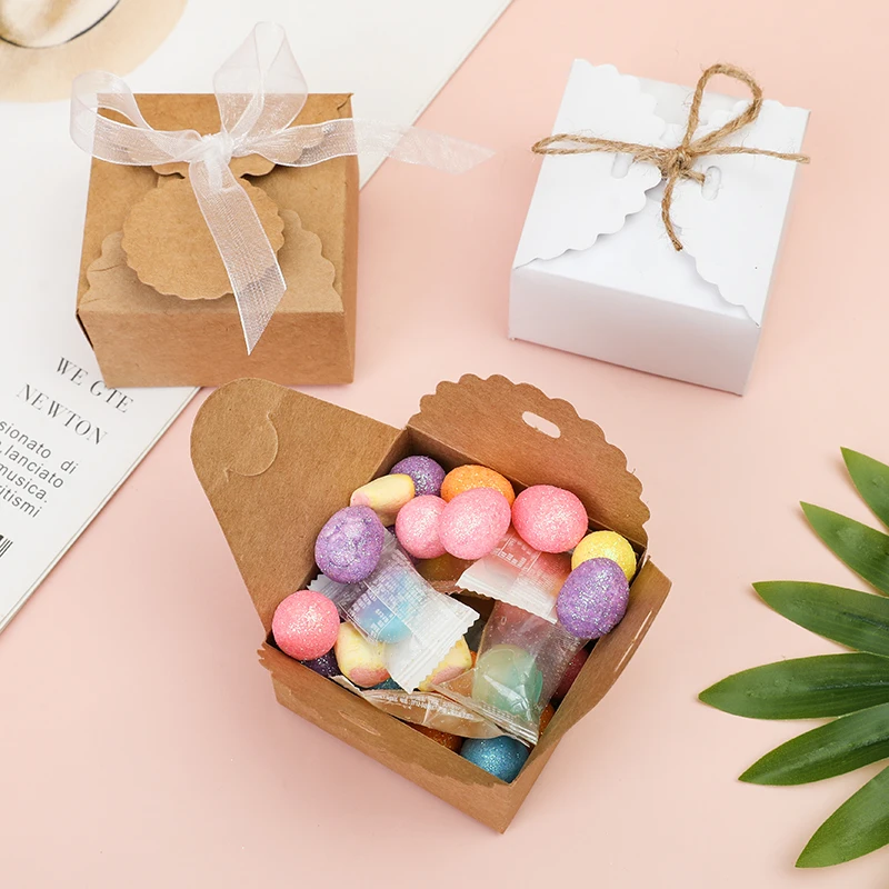 

10Pcs Kraft Paper Wave Candy Box With Ribbon Cookie Gift Packing Boxes Baby Shower Wedding Party Favor Birthday Party Decoration