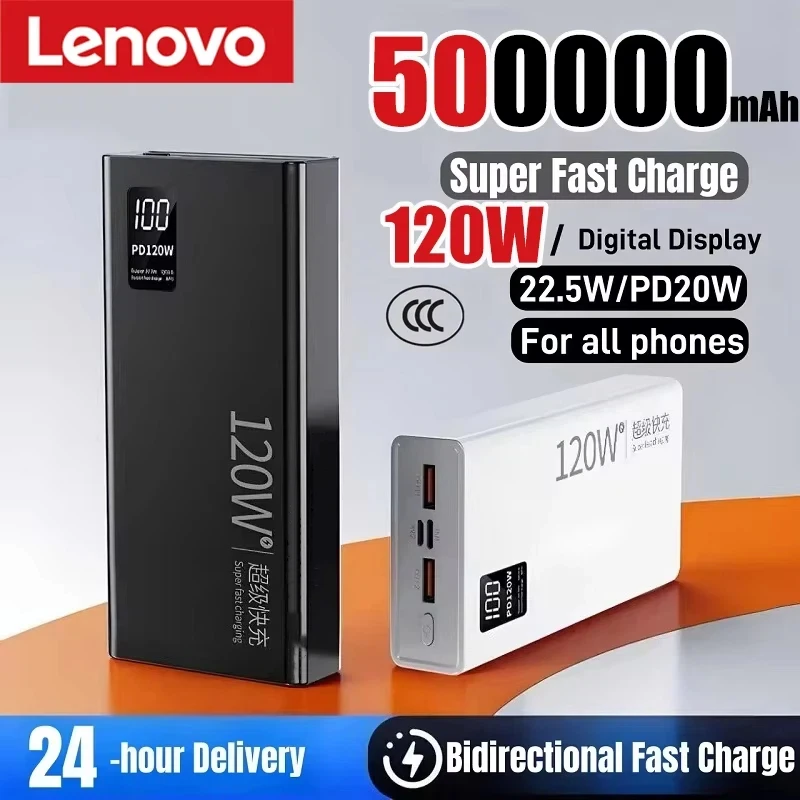 Lenovo 500000mAh 120W banco de energía de alta capacidad de carga rápida cargador de batería portátil para iPhone Samsung Xiaomi caliente