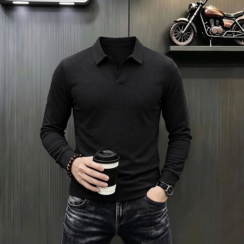 Men's Business Casual Long Sleeve T Shirt Spring Autumn Comfortable Breathable Workwear Top for Formal Occasions Polo Shirts Man view 6