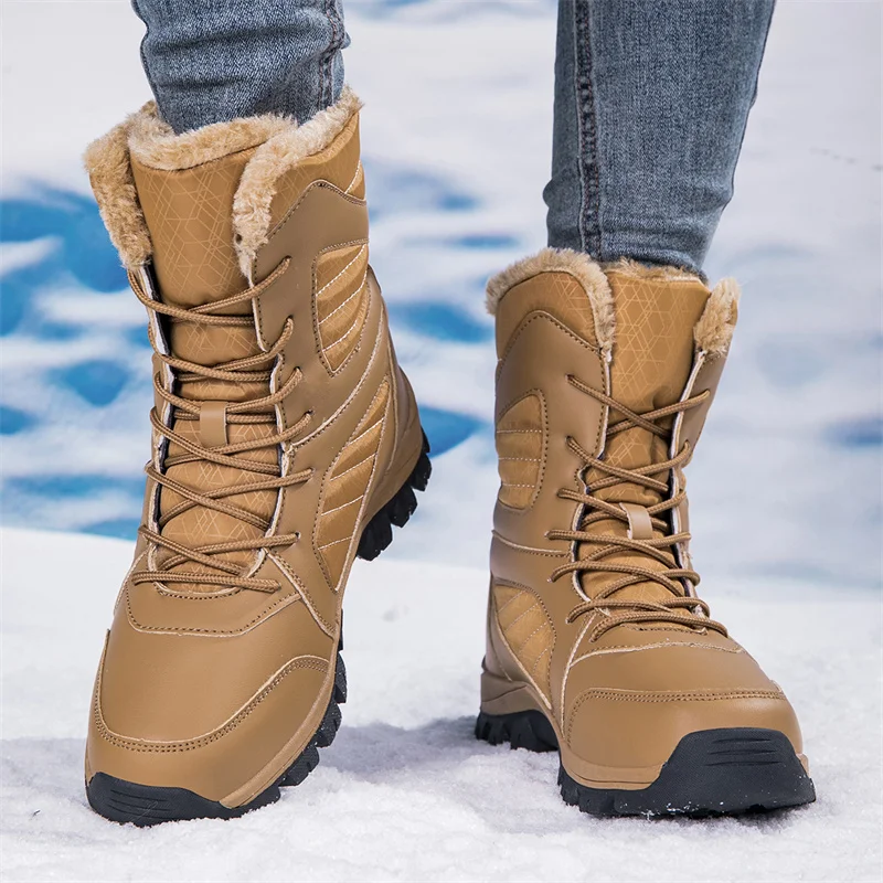 الرجال أحذية الثلوج للرجال أحذية الشتاء غير رسمية منصة عدم الانزلاق الدافئة الفراء حذاء من الجلد أفخم القتالية في الهواء الطلق المشي لمسافات طويلة دراجة نارية الأحذية