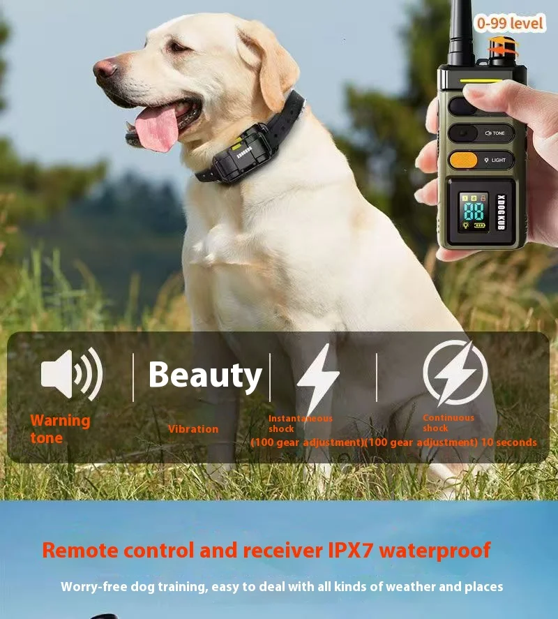 Army green walkie-talkie remote control dog trainer beeping vibration electric shock three modes