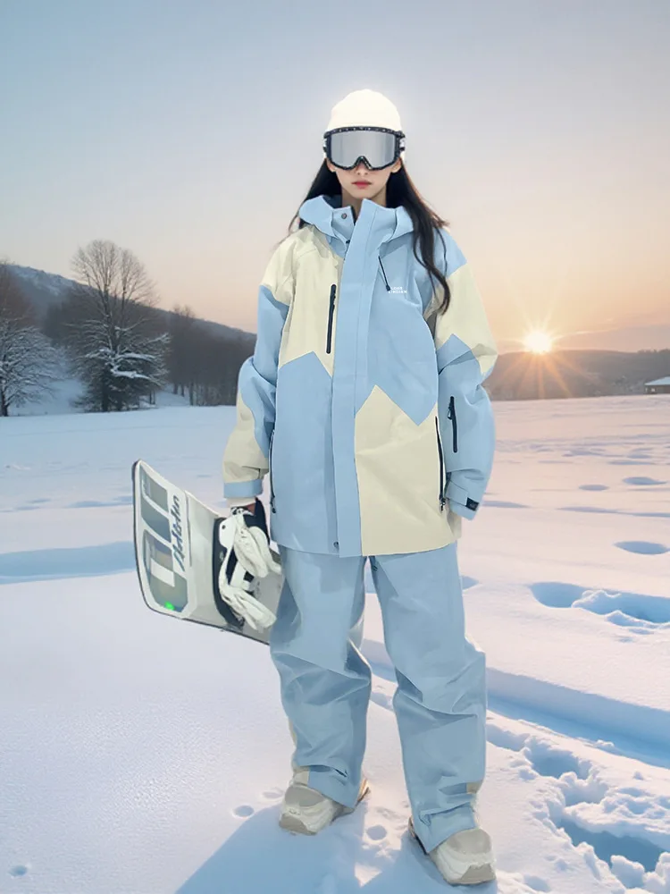 جديد الشتاء بدلة تزلج مجموعة الرجال النساء المهنية مقاوم للماء يندبروف الحرارية معزول مقنعين على الجليد الملابس سترة الثلوج بانت