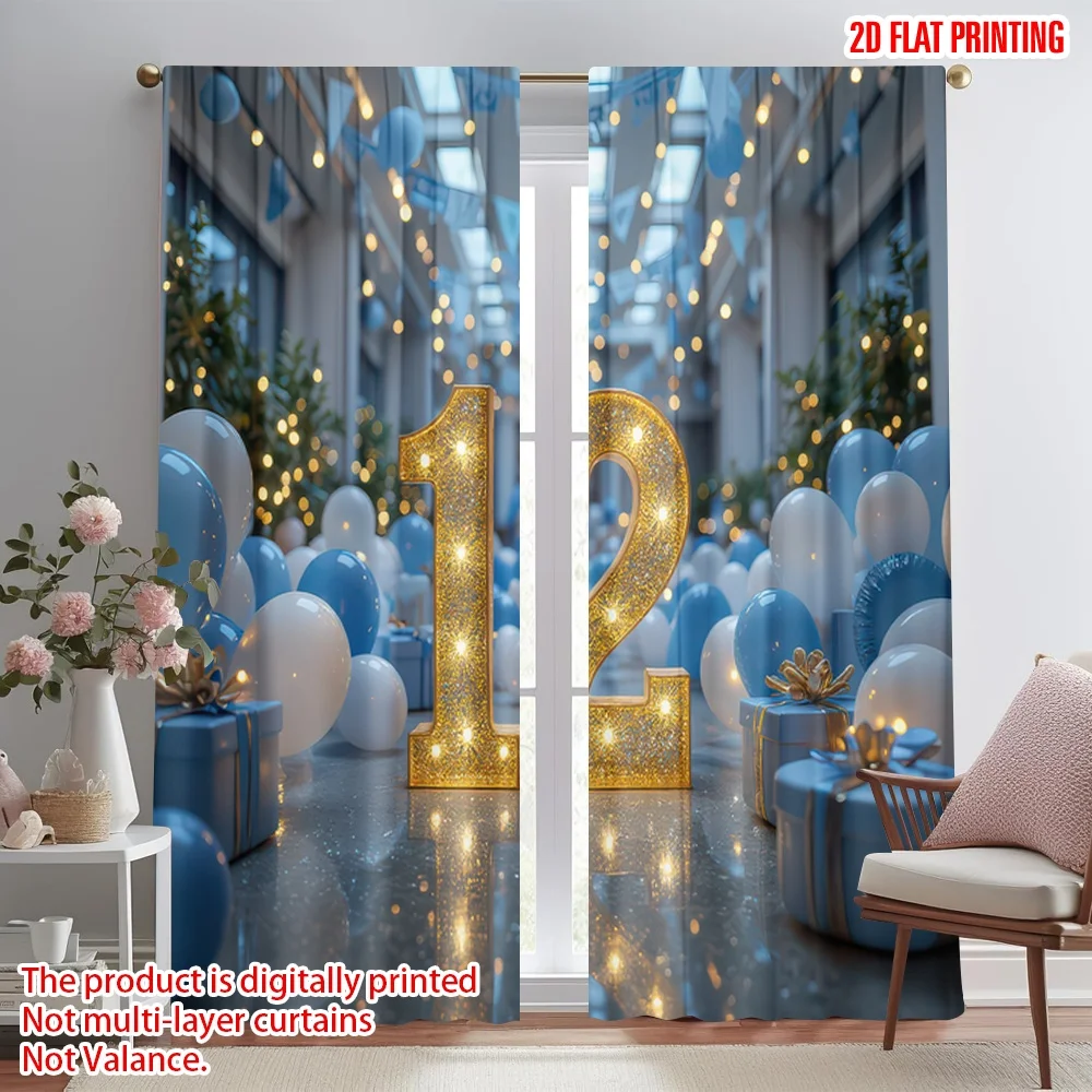 

2D flat printing 2pcs Curtain Birthday Celebration(1) Digital Printed Polyester Drapes Party Decorations Perfect for Room