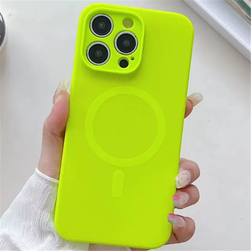 Fashion Candy Color Strong Magnetic Case For iPhone 15 14 13 12 Pro Max For Magsafe Wireless Charge Silcone Shockproof Cover