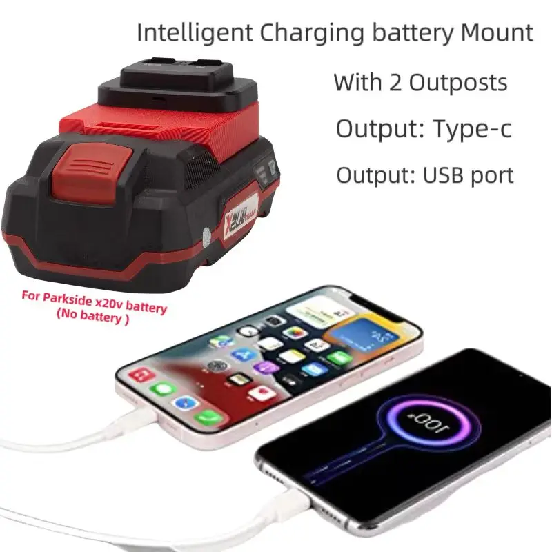 Fonte de Alimentação Portátil sem Fio Suporte de Carregamento de Bateria Inteligente pd Qc3.0 Porta Adaptadora de Carregamento Rápido para Parkside X20v