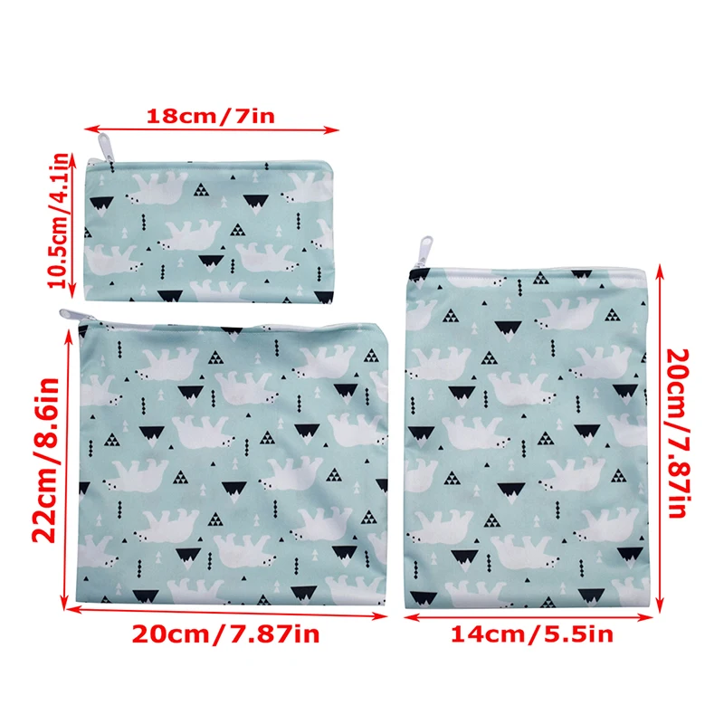 3 Pcs Cartoon Animal Prints Sandwich Snacks Bread Waterproof Bag Reusable Bento Lunch Bag Portable Travel Organizer Zipper Pouch