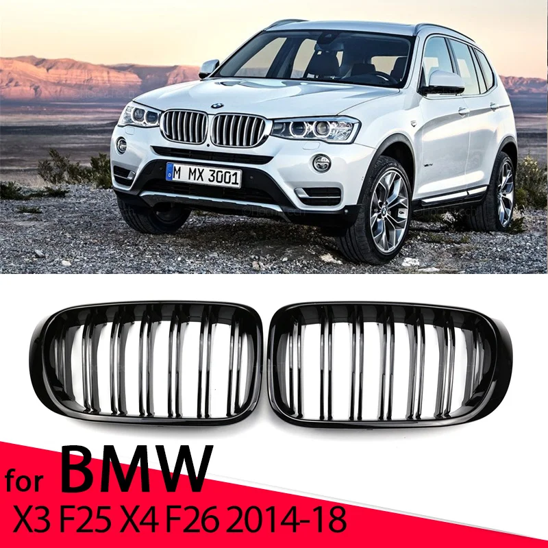 

New Look Car Grille Grill Front Kidney Glossy 2 Line Double Slat For BMW X3 F25 X4 F26 2014-2018 Car Accessories