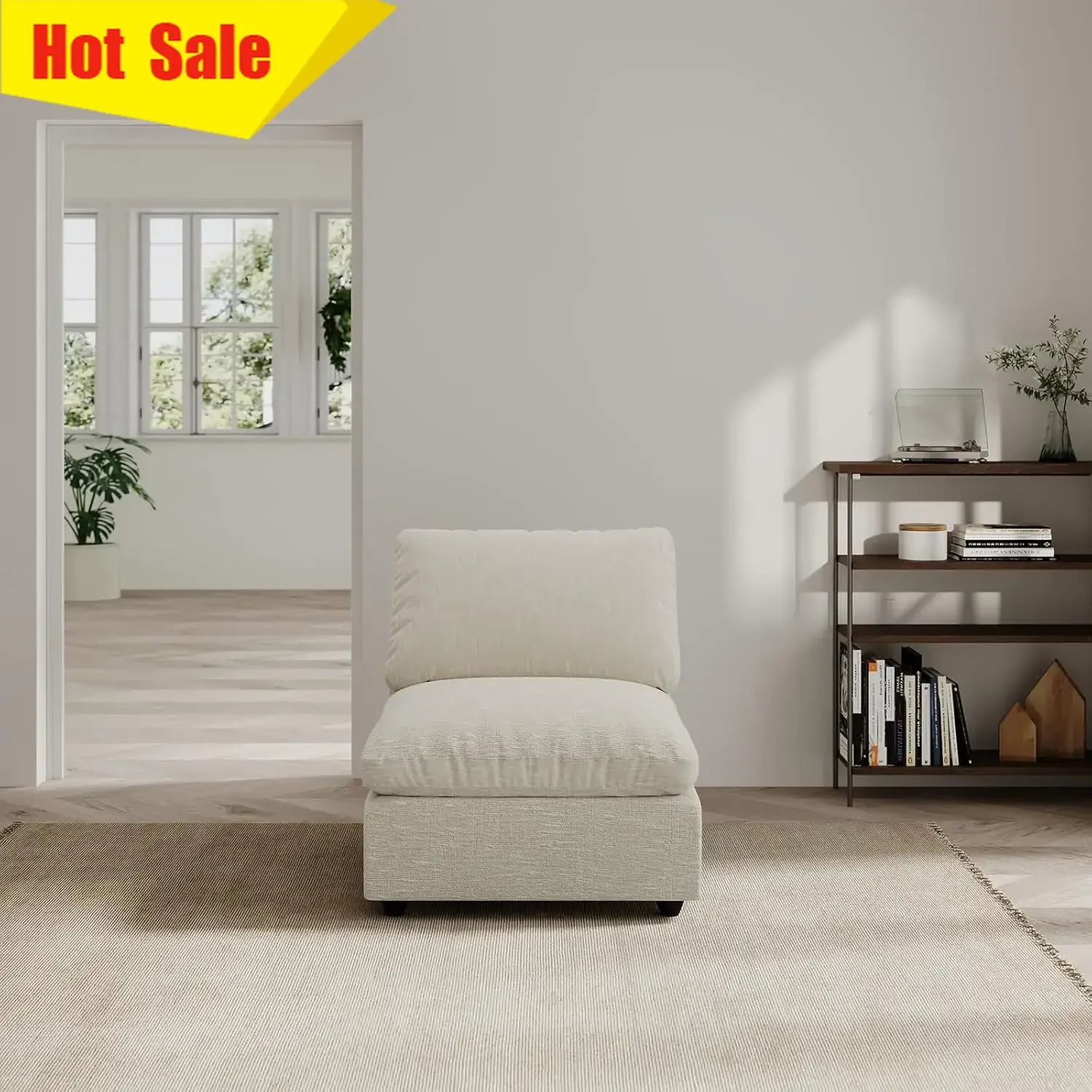 Modern Sectional Linen Cloud Couch Living Room Armless Modular Filled Down Sofas Detachable Cushion Covers Cozy Feather Down