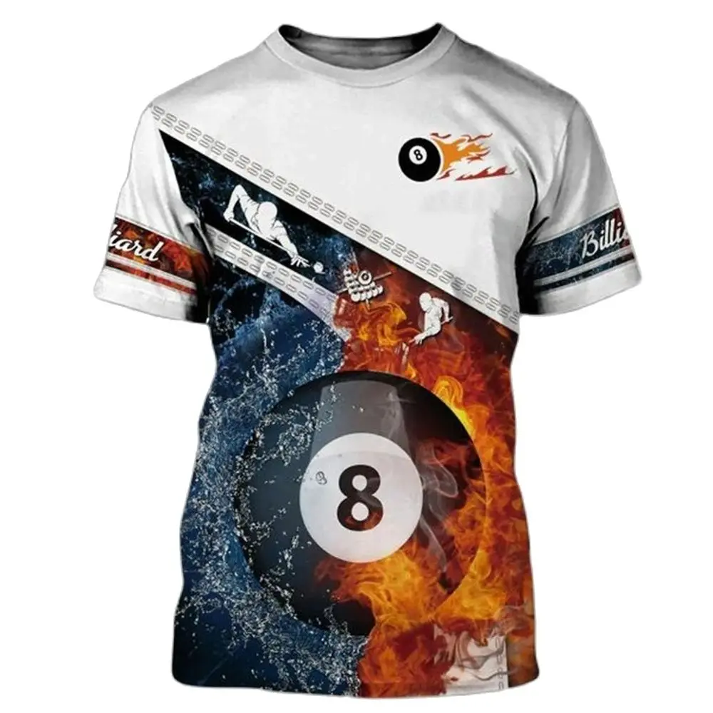 Camisetas divertidas de billar en 3D para hombre y mujer, camiseta de manga corta con cuello redondo, moda de verano