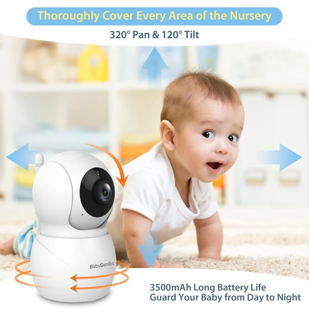 Baby Monitor with 4 Cameras Standby for 23-Hour Battery, Remote Control 4.3'' IPS Video Baby Monitor No WiFi Up to 1000ft Range,