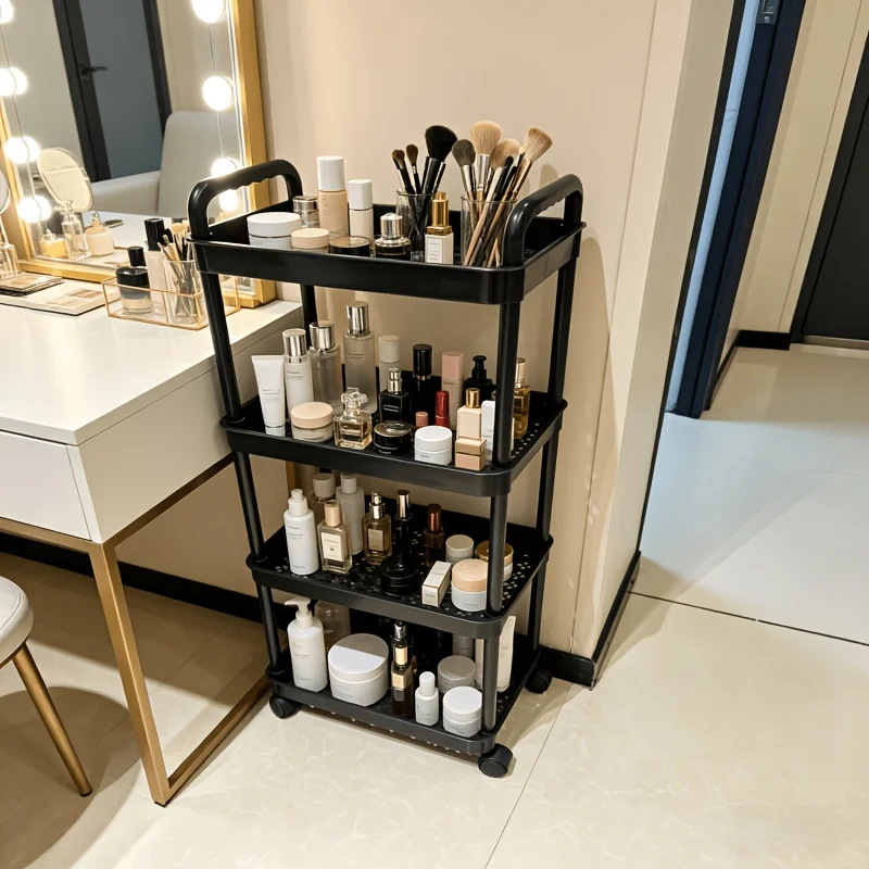1 PCS multi-purpose Four Story Movable Storage Rack Kitchen Bathroom Rack Living Room Bedroom Floor Multi-layer Storage Cart