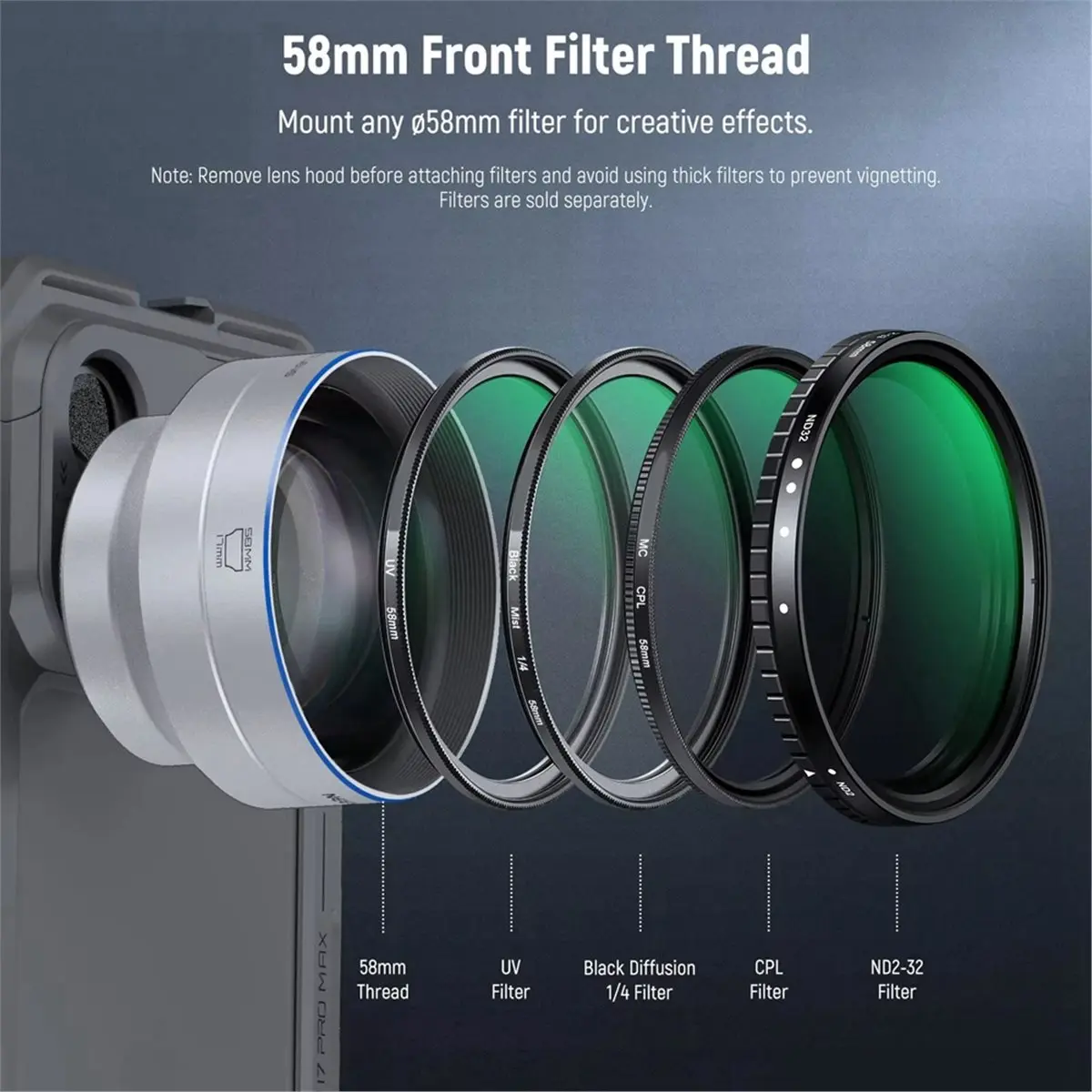 65mm HD Telephoto Phone Camera Lens 1.7X Zoom Lens Attachment for 17mm Thread Backplate for Clear Distant Photography