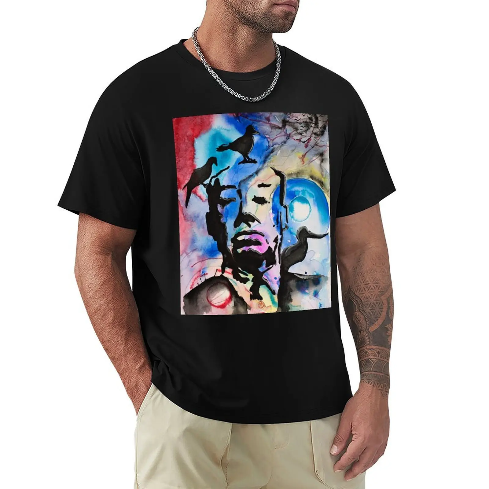 Hitchcock with birds T-Shirt Soft Durable Cotton T-Shirt