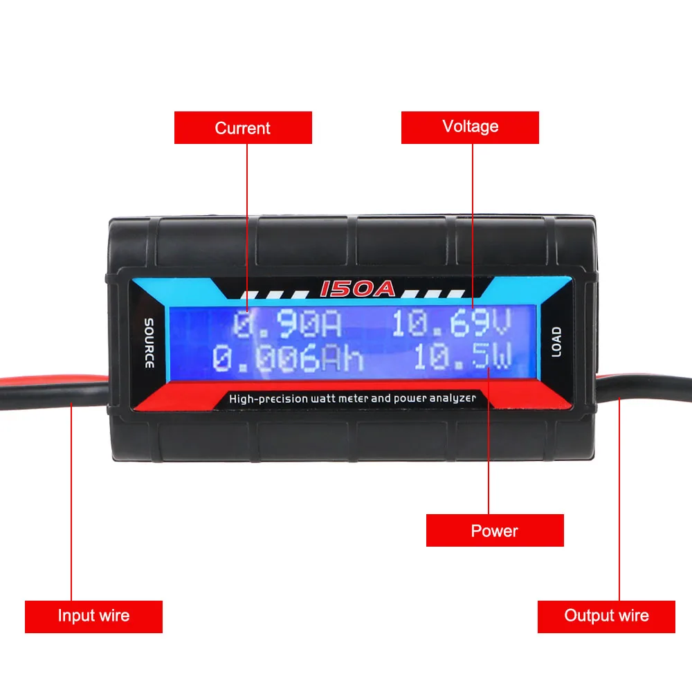 Voltmeter Ammeter Multifunctional Watt Detector Tester Power Analyzer LCD Digital Screen High Precision Watt Meter 150A 0-60V