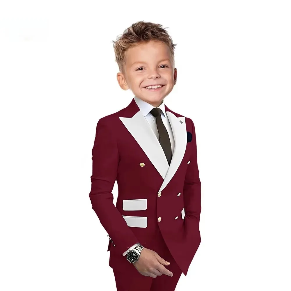 Elegant Boys 2 Piece Wedding Suits Formal Peak Lapel Blazer And Pants Set Classic Slim Fit Kids Party Tuxedo for Ages 2-18