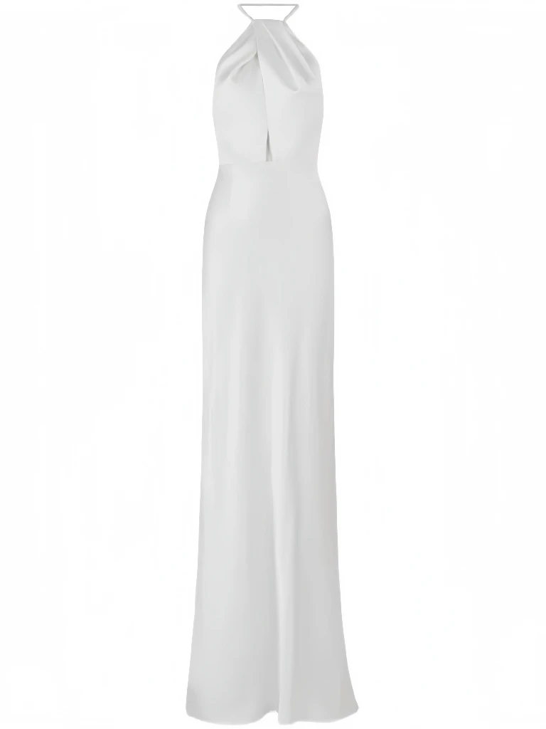 High-end branco cetim vestidos de noite halter sem costas longo casamento praia férias celebridade cerimônia de formatura vestidos novo 2025