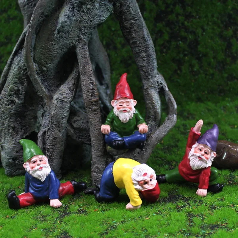 

Mini Funny Gnomes Fairy Garden Party Yoga Gnomes Dwarf Statue Miniature Courtyard Landscape Flowerpot Figurine Ornaments