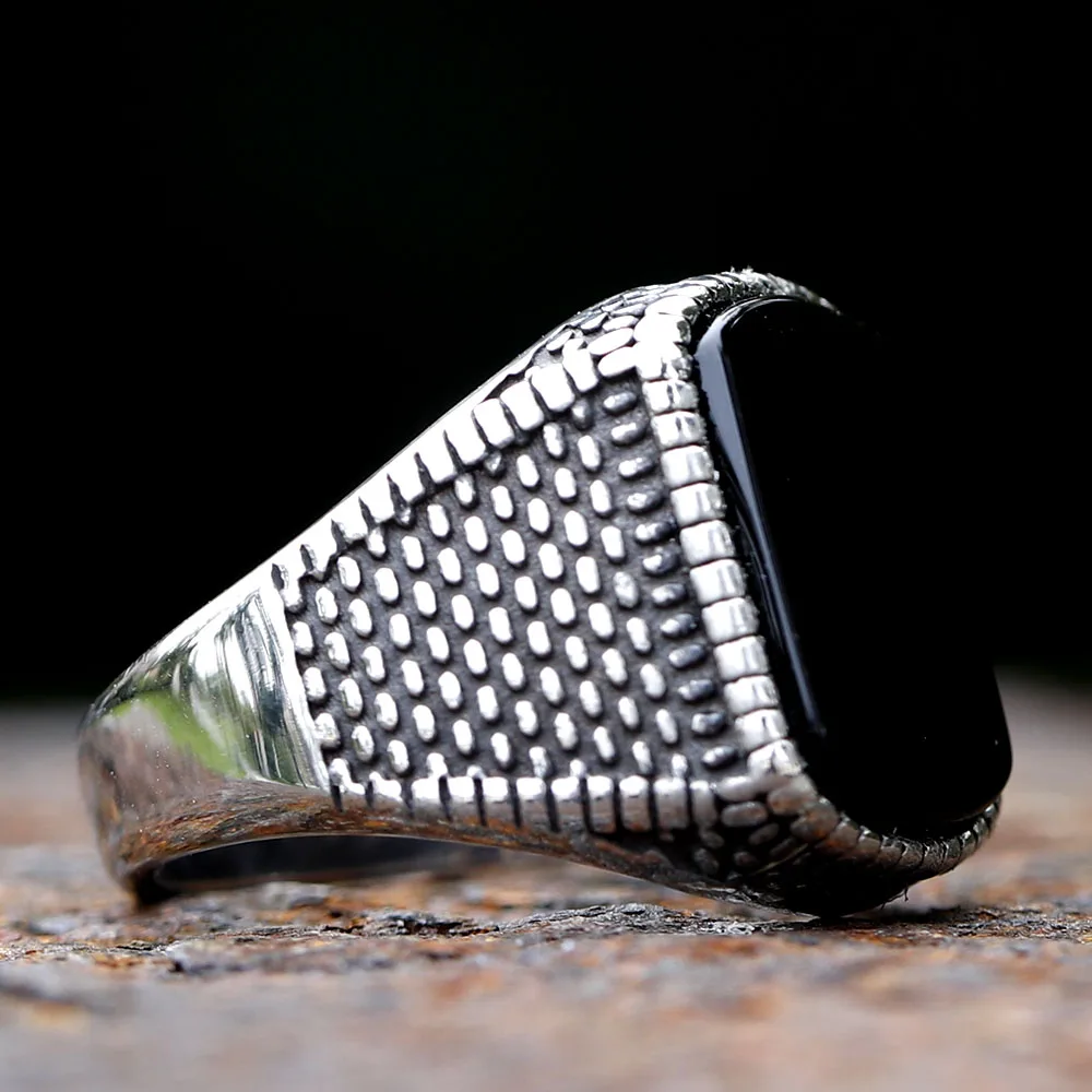 Simple Fashion Stainless Steel With Zircon Black Agate Stone Rings For Men Women High Quality Wedding Jewelry Gifts Dropshipping