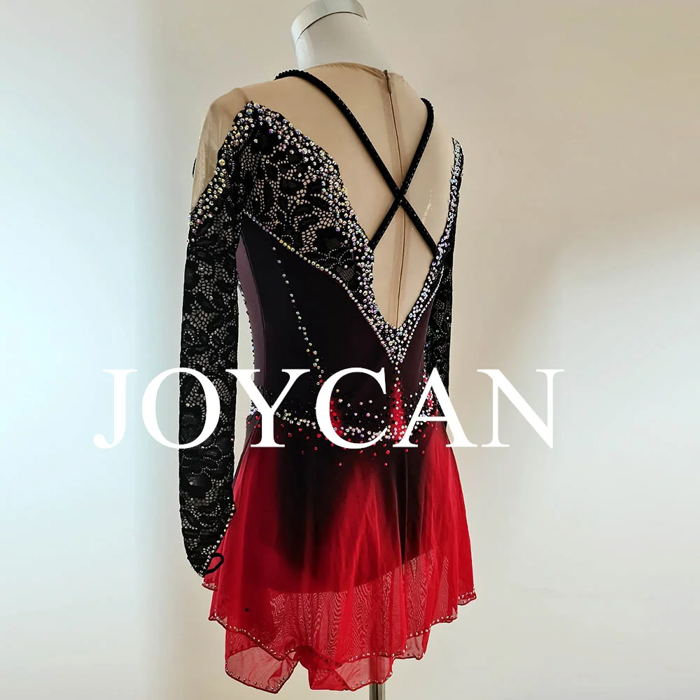 JoyCan สเก็ตน้ําแข็งชุดสาวสีส้ม Spandex ยืดการแข่งขันเต้นรําสวมใส่ที่กําหนดเอง