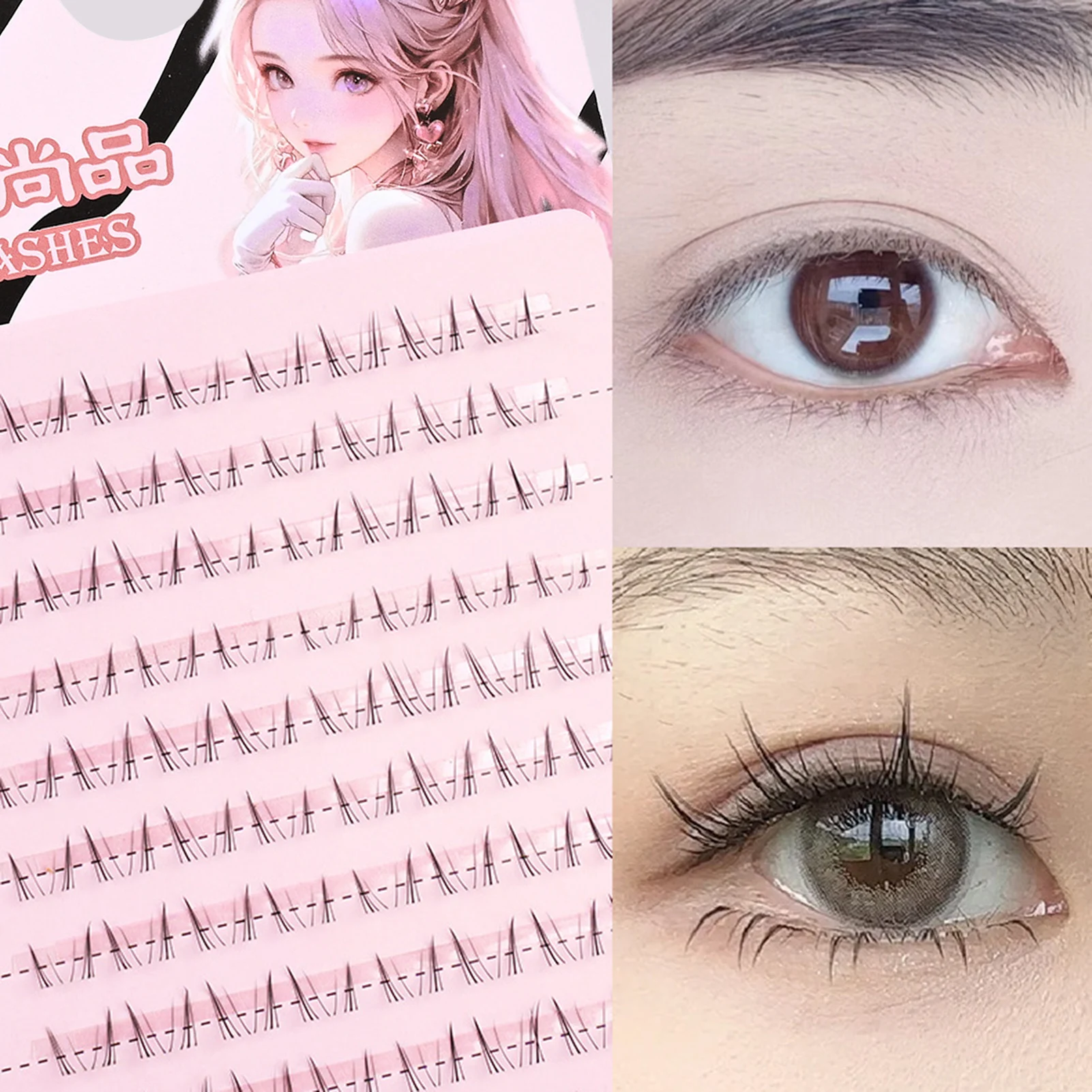 Faux-cils inférieurs en forme de V, 10 rangées de sensation d'air, tige transparente naturelle, outils d'extension de maquillage