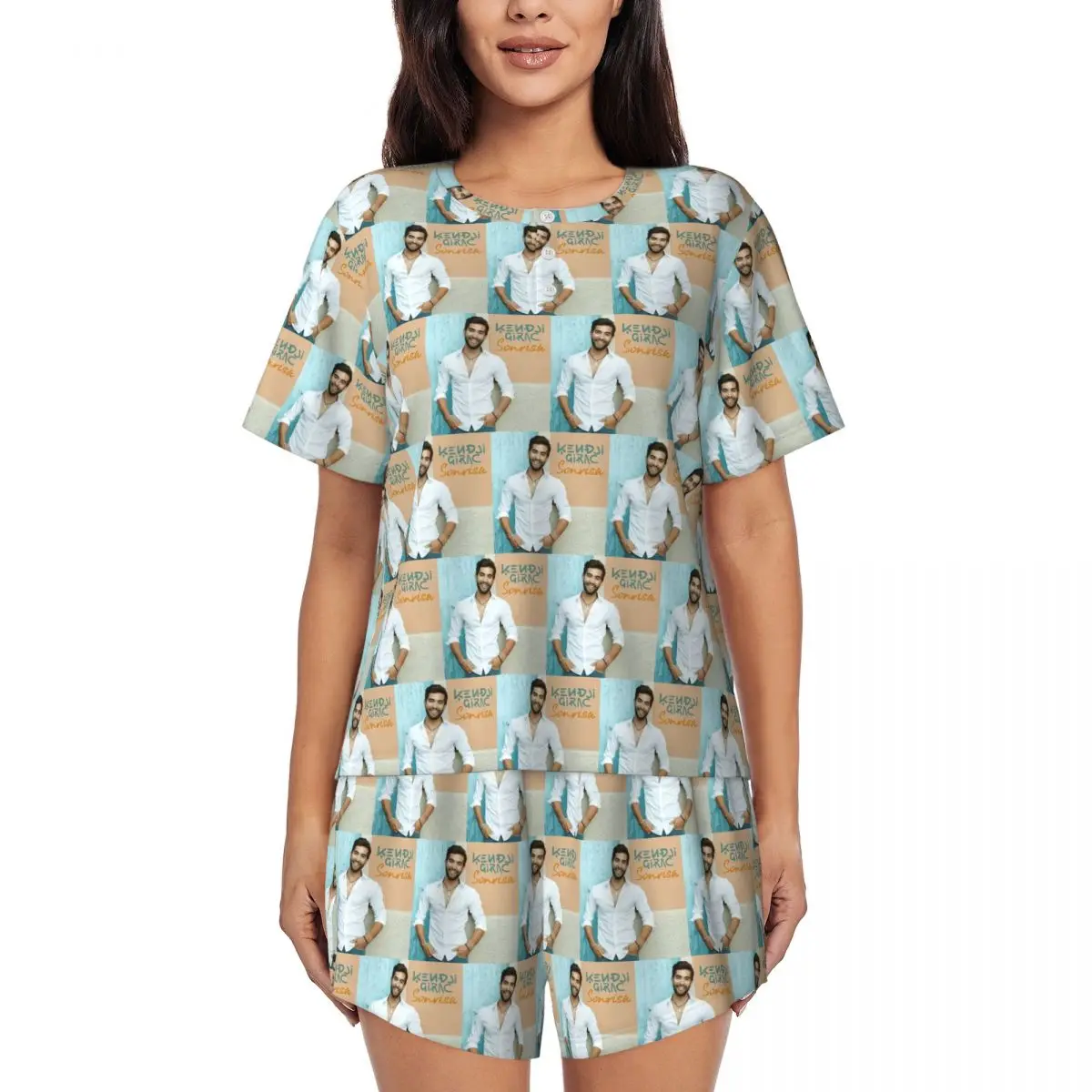 

Kendji Girac Gitano Round Neck Short Sleeves Nightdress for Sleeping Sleepshirts Women Loose Pajama Set Short Pants