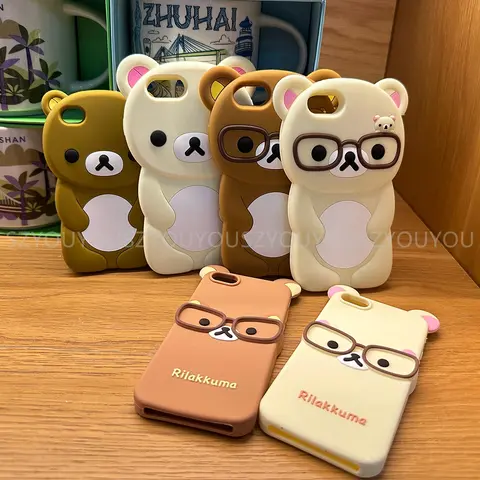 Per iPhone 17 Pro 4 4S 5 5S 6 16 Pro Max 15 14 Plus 13 12 11 7 8 SE Rilakkuma Orso Cioccolato Del Fumetto Morbido Cassa Del Telefono Del Silicone