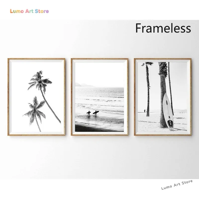 2D Flat, 3pcs Modern Surf Posters Vertical Surfboard Wall Art Prints - Frameless Vertical Suitable for Living Room, Bedroom,