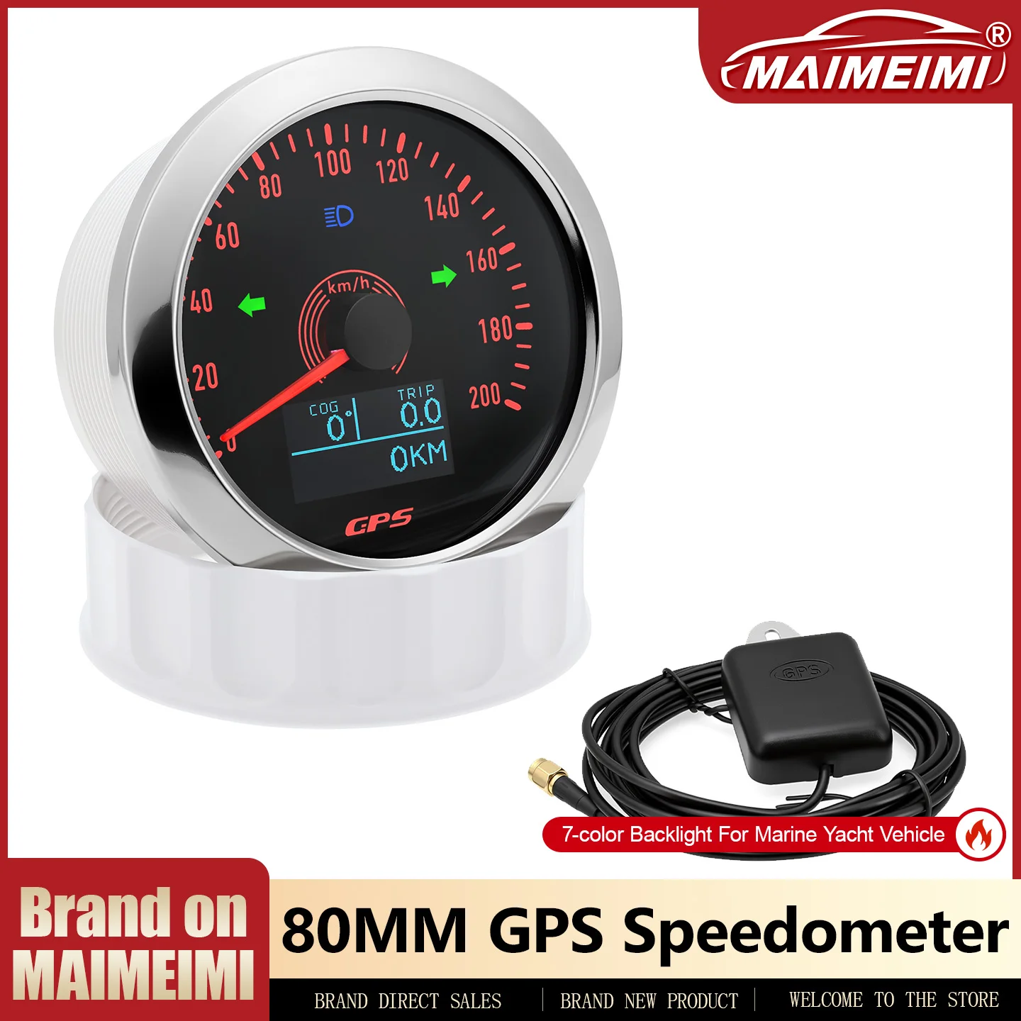 80MM Car GPS Speedometer 12V24V Universal 2 In 1 Speed Gauge 0-120KMH Car Accessories 7-color Backlight For Marine Yacht Vehicle
