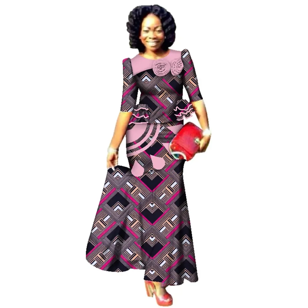 Bintarealwax Fashion African Skrit Sets for Women Traditional Plus Size African Clothes Dashiki Elegant Women Set WY2487 image 6