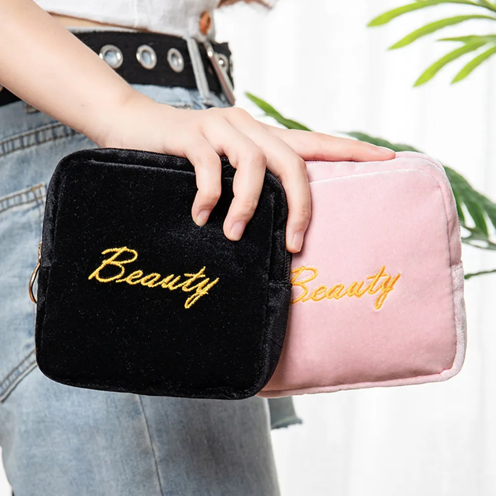 Portable Sanitary Pads Pouch Organizer Mini Storage Bags For Flocking Napkin Zipper Closure Menstrual Cups