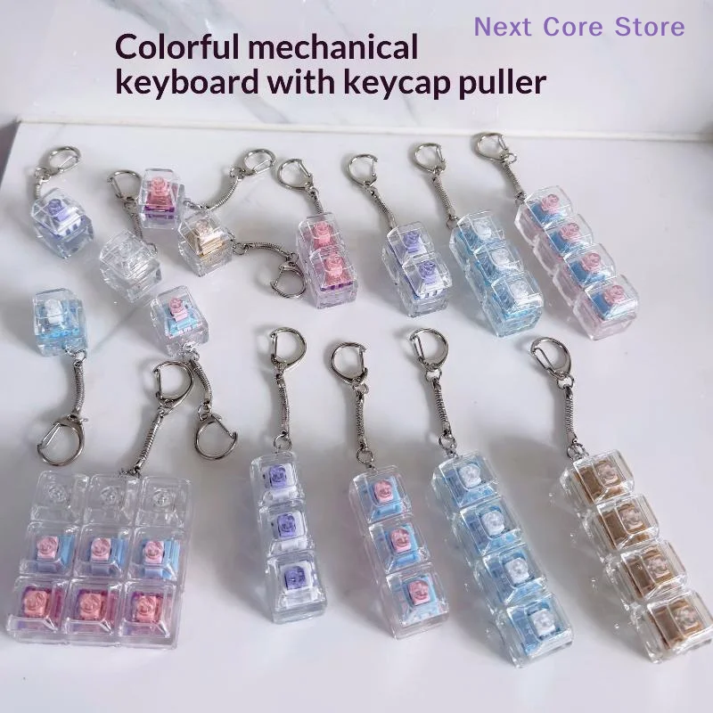 1/2/3/4/9 Key Keyboard Crystal Keycap Stress Relief Fingertip Gadget Decompression Keychain Clicker Toy