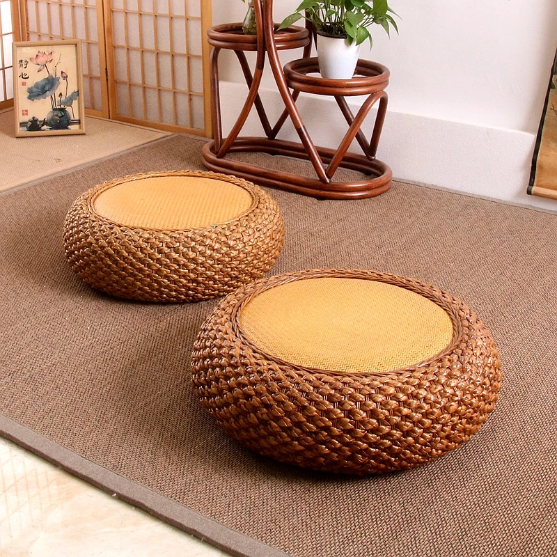 

Thickened Woven Rattan Tatami Cushion Round Yoga and Meditation Floor Mat Comfortable Seat for Worship Buddha Sitting Home Decor