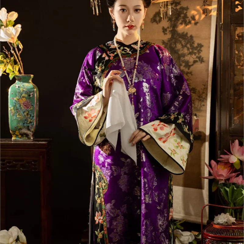 Ropa de concubina Imperial a cuadros para mujer, estilo chino no Han, Cheongsam, nuevo bordado, Dinastía Qing