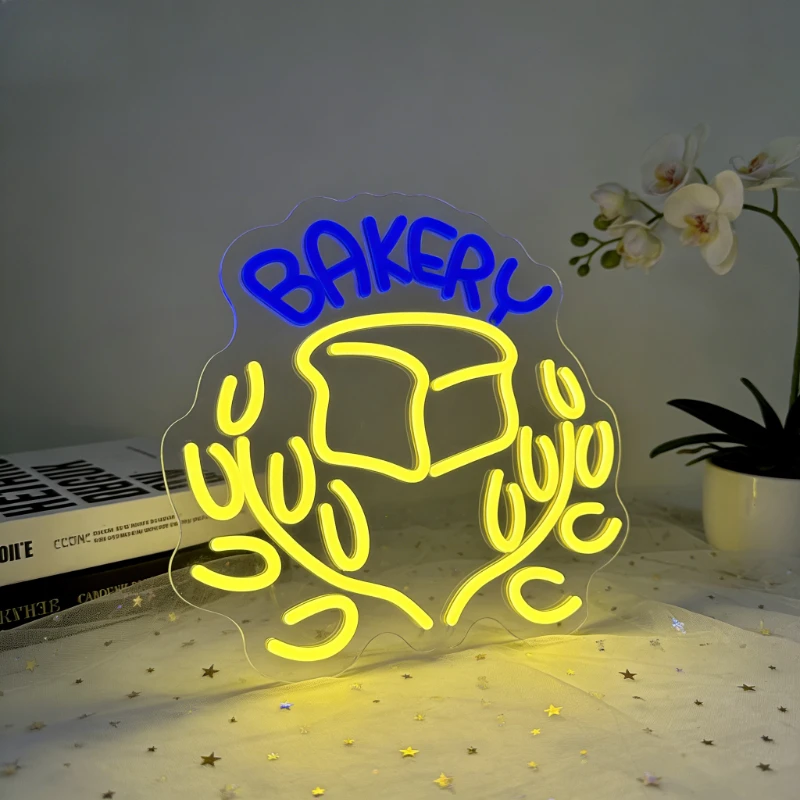 

Bakery Neon Sign LED Night Light 3D Acrylic Bread Toast Shape USB Rechargeable Wall Art for Home Kitchen Cafe Restaurant Decor