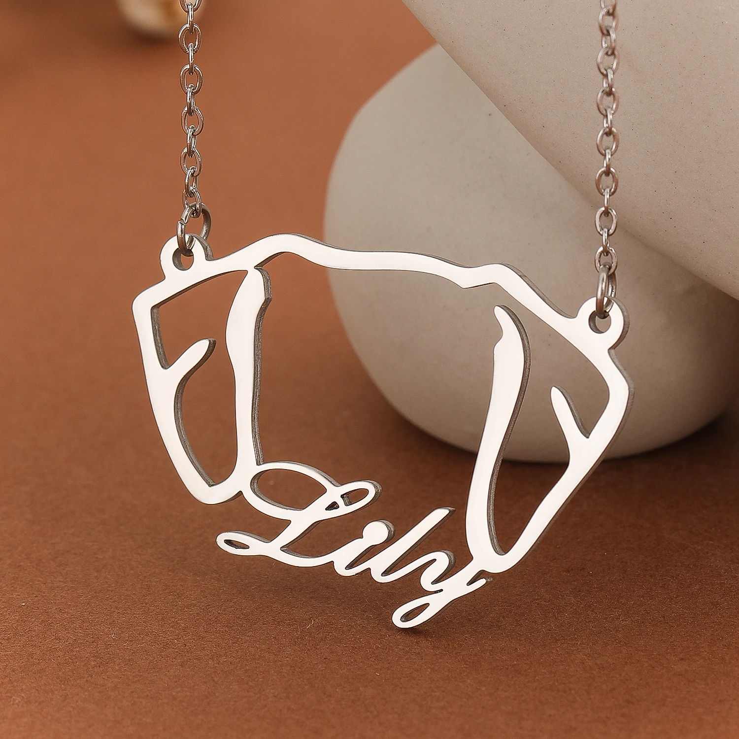 QIAMNI Great Dane Dog Ear Custom Name Pendant Necklace Stainless Steel Jewelry Pet Memorial Gift Animal Choker For Women Men